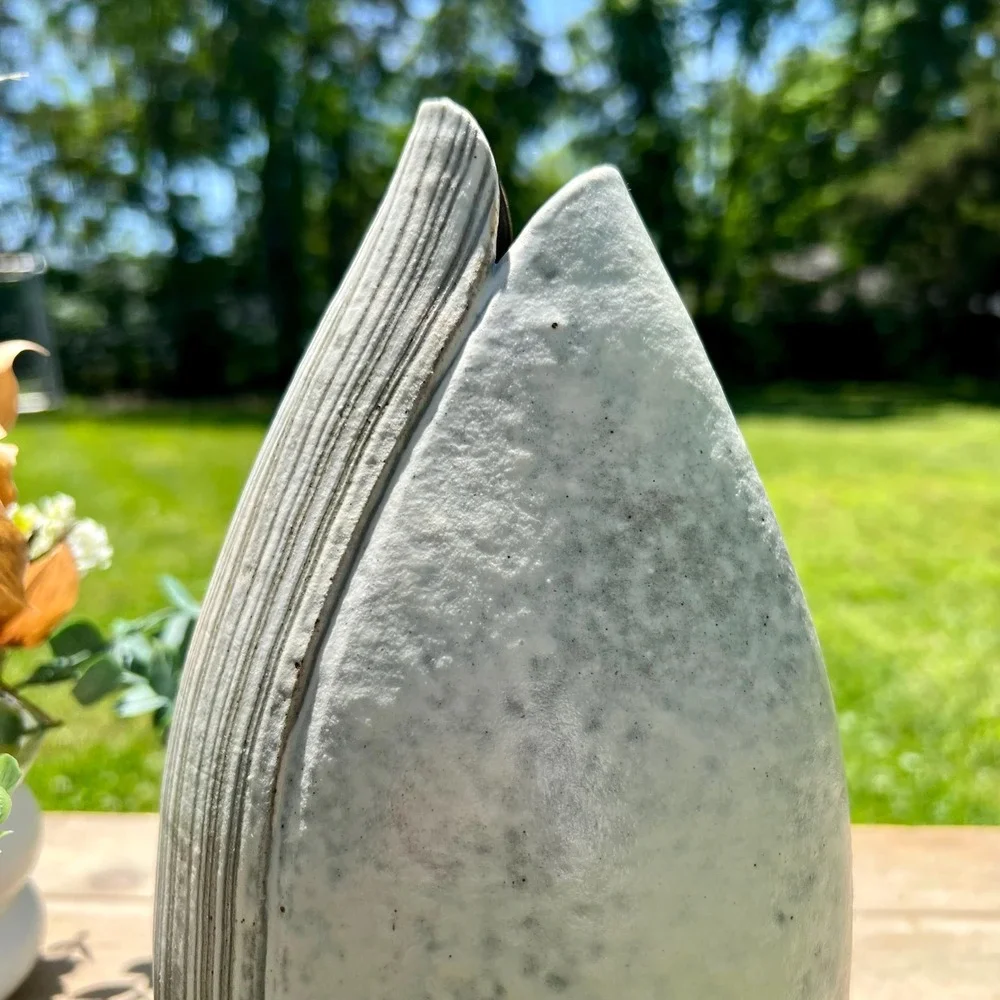 Vintage Ceramic Oriental Floral White and Gray Vase | Stamped